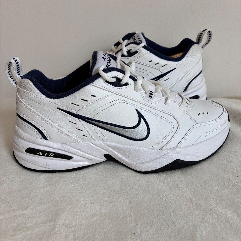 Nike Air Monarch IV Mens 9.5 White Navy Silver Training Shoes 415445-102